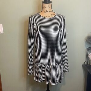 Marleylilly Women Preppy Modest Striped Peplum Tunic Top Black White Medium